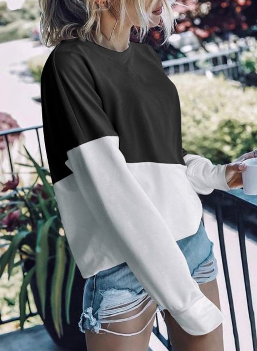 Color Block Long Sleeve Round Neck Casual Sweatshirt