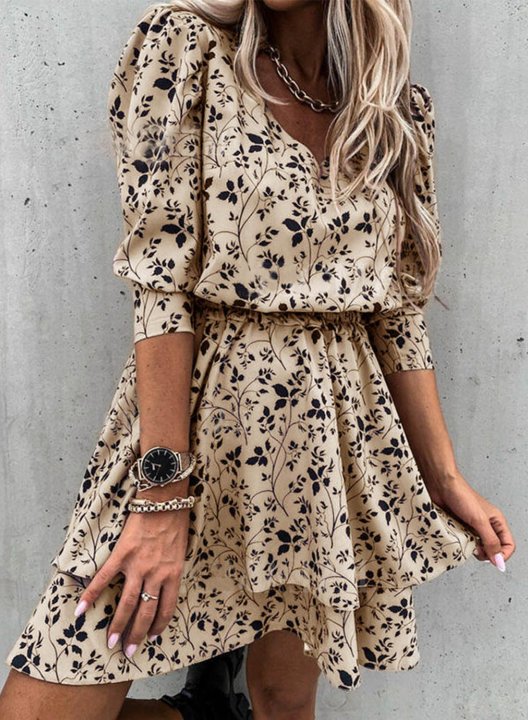 Women's Mini Dresses Floral 3/4 Sleeve A-line Daily V Neck Casual Mini Dress