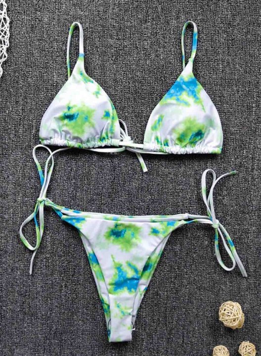 Women's Bikinis Multicolor Tiedye Mid Waist Sleeveless Spaghetti Adjustable Vacation Beach Bikini Sets