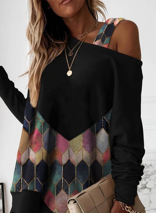 Women's Tunic Tops Aztec Long Sleeve Asymmetrical Cold Shoulder Daily T-shirt