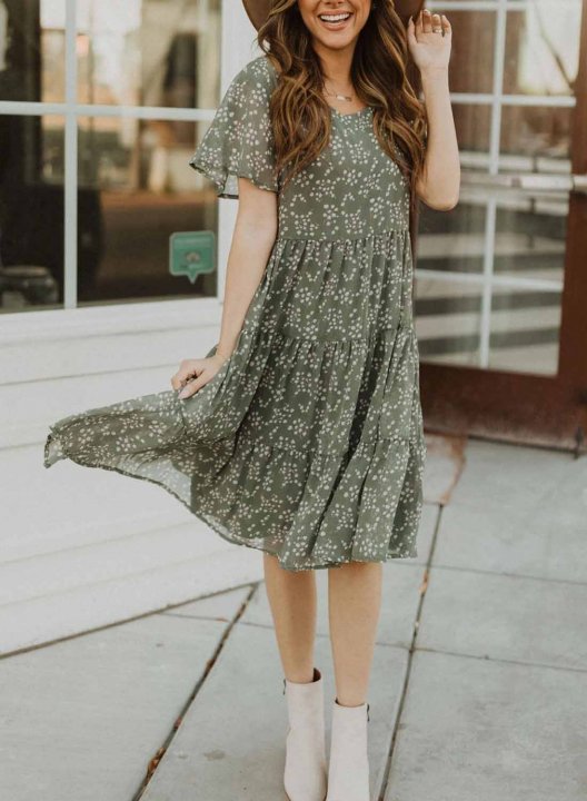 Women's Dresses Floral Sleeve Round Neck Knee Length Dress