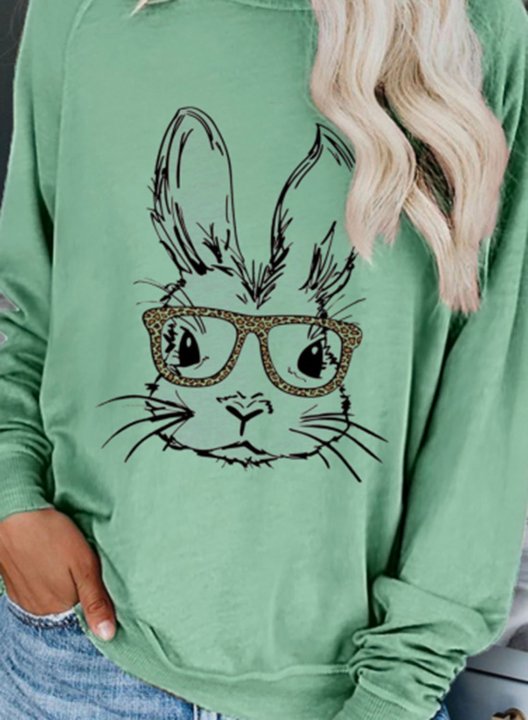 Women's Sweatshirts Festival Rabbit Print Long Sleeve Round Neck Casual Sweatshirt