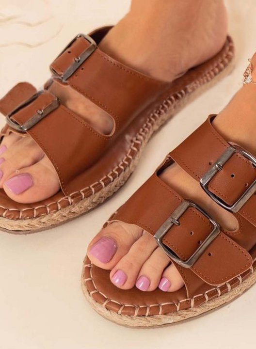 Women's Slippers Solid PU Leather Buckle Casual Daily Summer Slippers