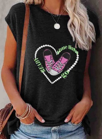 Women's T-shirts Letter Color Block Heart-shaped Sleeveless Round Neck Daily Casual T-shirt