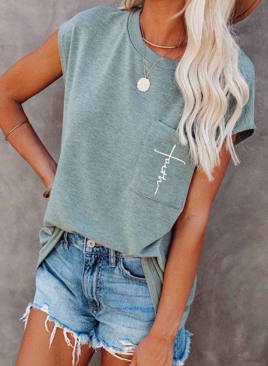 Women's T-shirts Letter Print Short Sleeve Round Neck Daily T-shirt