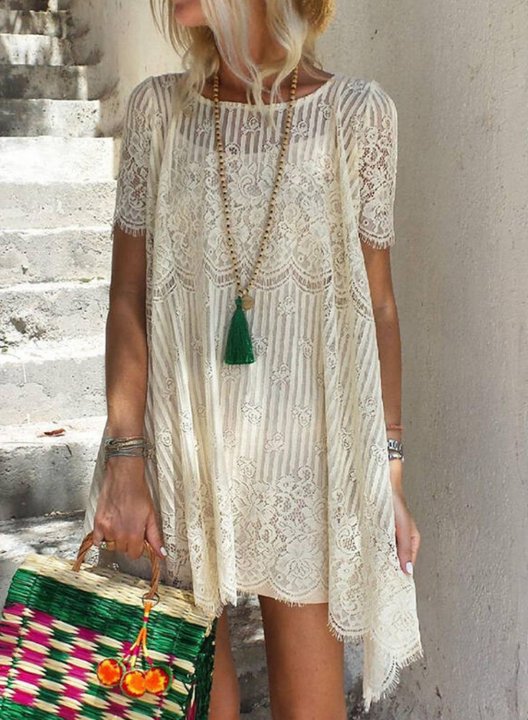 Women's Mini Dresses Lace Shift Vacation Short Sleeve Round Neck Dress