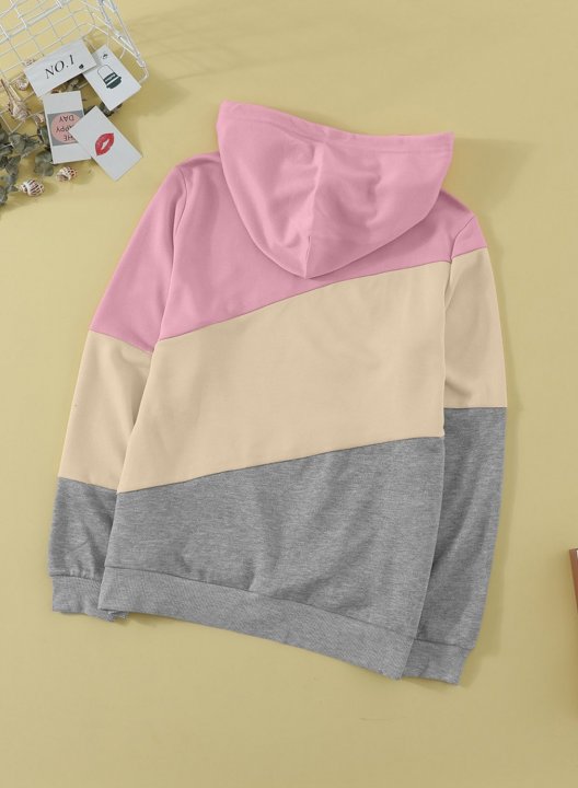 Color Block Stand Neck Long Sleeve Hoodie