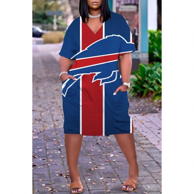 Women's Buffalo Bills Printed V-neck Casual Pocket Dress