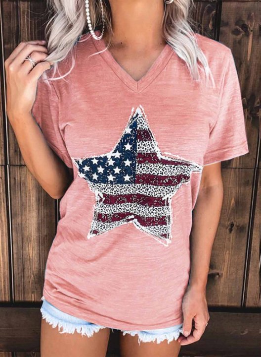 Women's T-shirts American Flag Star Letter Print Short Sleeve V Neck Daily T-shirt