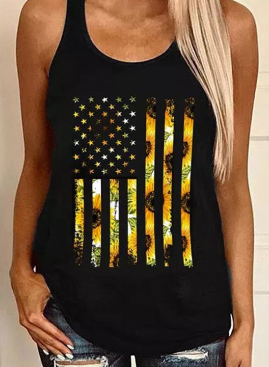 Women's Sunflower American Flag Tank Tops