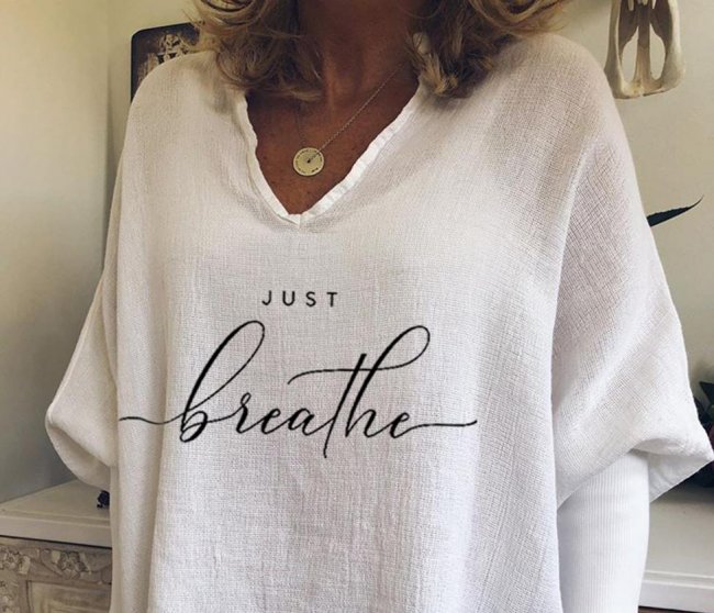 Woman's Just Breath Casual V-neck Sweatshirt