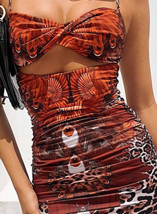 Women's Mini Dress Animal Print Abstract Multicolor Bodycon V Neck Sleeveless Spring Twisted Party Mini Dress