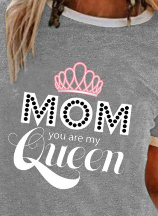 Women's T-shirts Mom Queen Letter Color Block Print Short Sleeve Round Neck Daily Mother's Day Shirt Mom T-Shirt