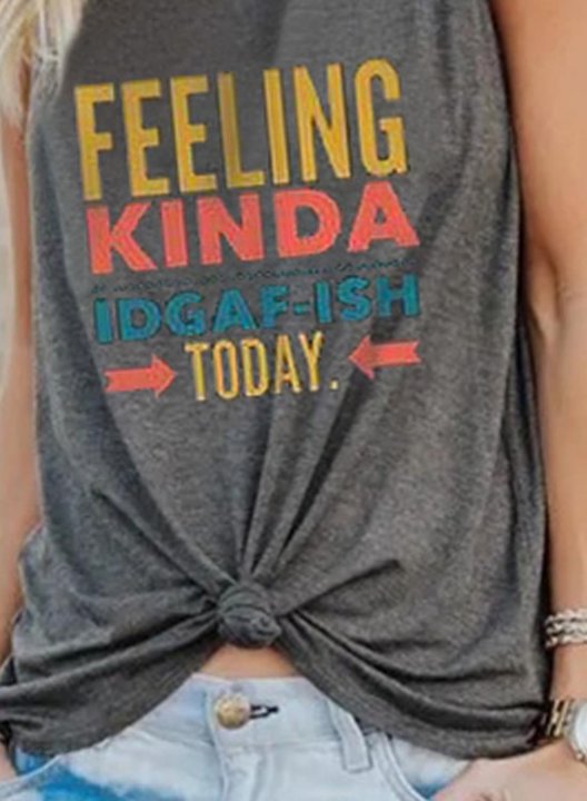 Women's Feeling Kinda IDGAF-ish today Tank Tops Casual Solid Letter Summer Sleeveless Round Neck Tops