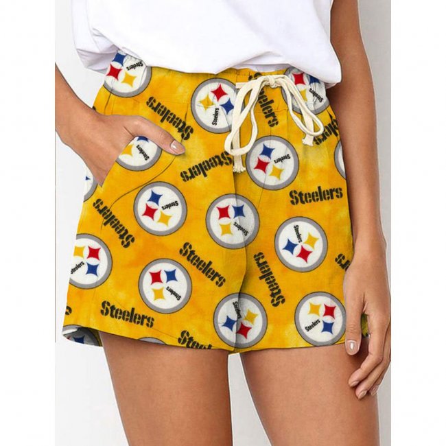 Pittsburgh Steelers Printed Drawstring Elastic Waist Casual Shorts