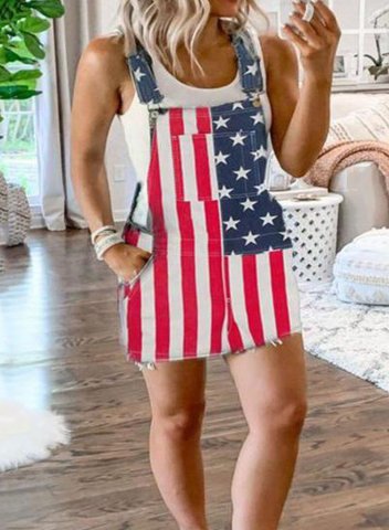 Women's Rompers Color Block American Flag Star Low Rise Sleeveless Straight Summer Casual Daily Rompers