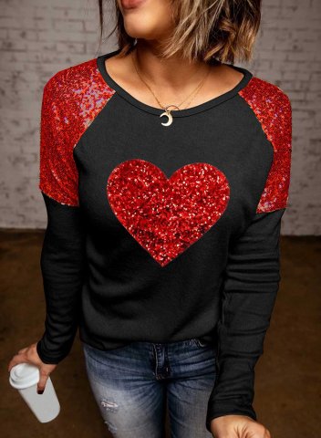 Women's Sweatshirt Casual Color Block Heart Long Sleeve Round Neck Daily Sweatshirt