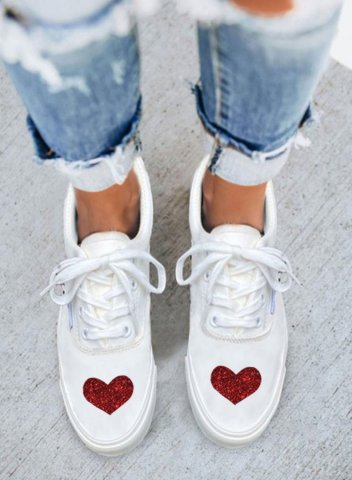 Women's Valentines Heart Sneakers PU Leather Solid Love-shaped Casual Sneakers