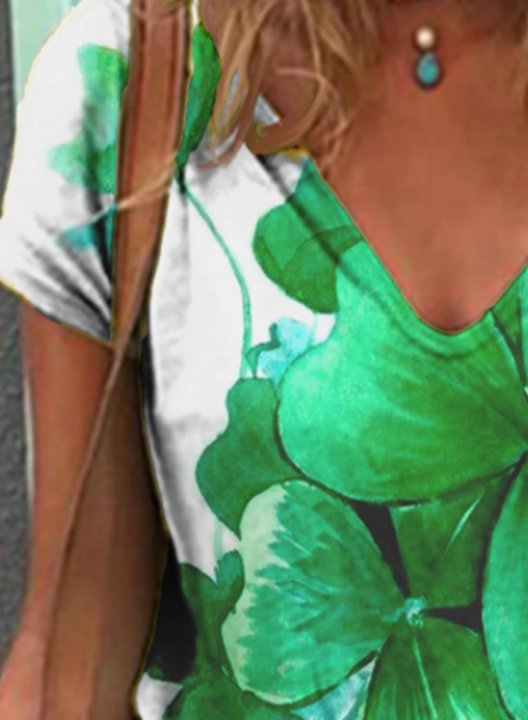 Women's St Patrick's Day T-shirts Clover-print Short Sleeve V Neck Daily Casual Loose T-shirt