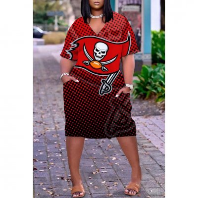 Tampa Bay Buccaneers Print Fashion Casual V Neck Short Sleeve Dress