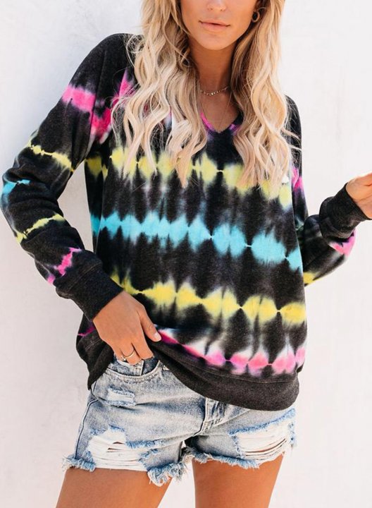 Tie Dye Color Block Long Sleeve Casual Hoodie