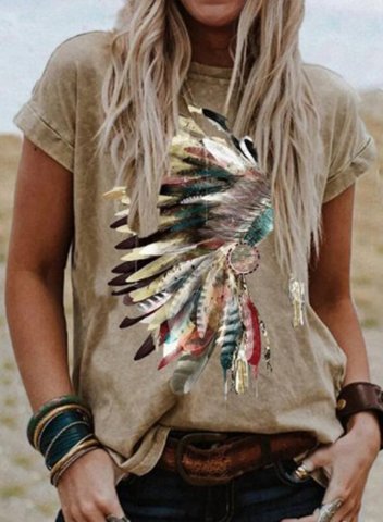 Women's T-shirts Tribal Round Neck Short Sleeve Summer Casual Daily T-shirts