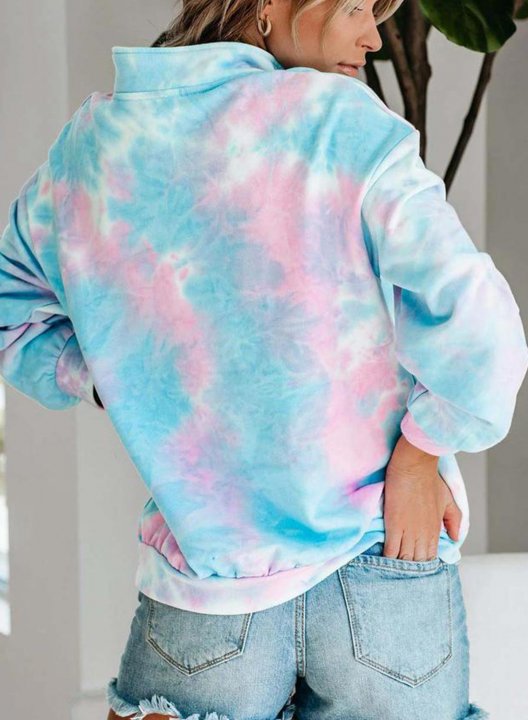 Tie Dye Animal Print Long Sleeve Stand Neck Zip Sweatshirt