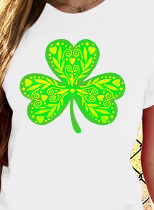 Women's St Patrick's Day T-shirts Shamrock Print Short Sleeve Round Neck Daily T-shirt