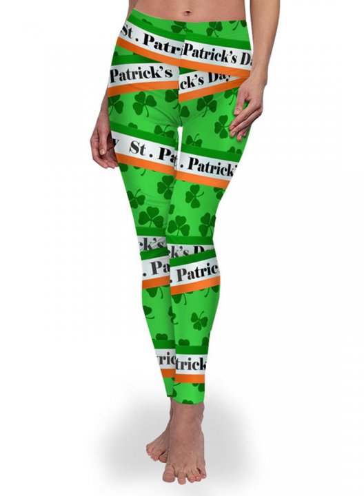 Women's Plaid Leggings Slim Mid Waist Party Festival st. patrick's day Casual Legging