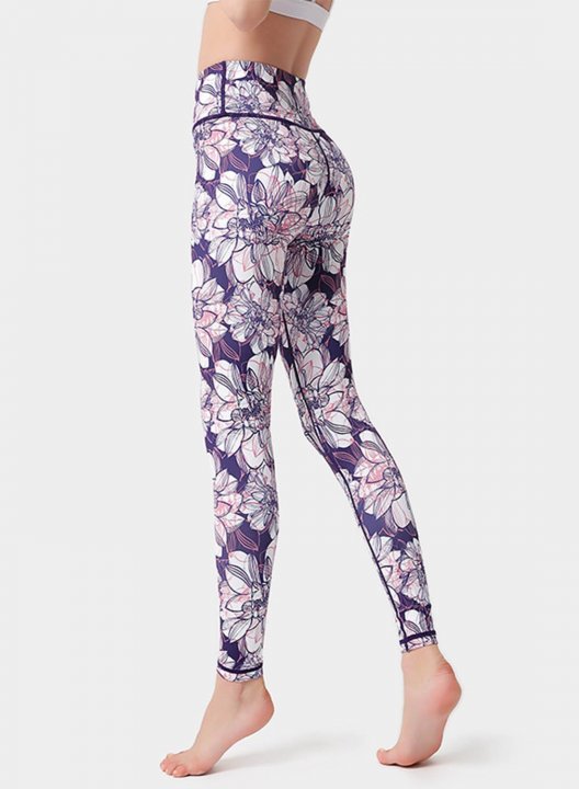 Women's Leggings Slim Floral Fruits & Plants Color Block Mid Waist Full Length Daily Sporty Pants