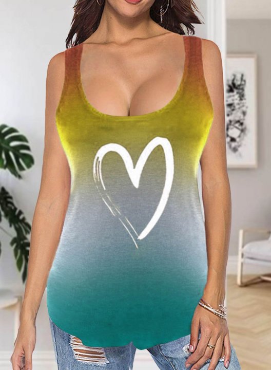 Women's Tank Tops Color Block Heart-shaped Sleeveless U Neck Daily Casual Tank Top