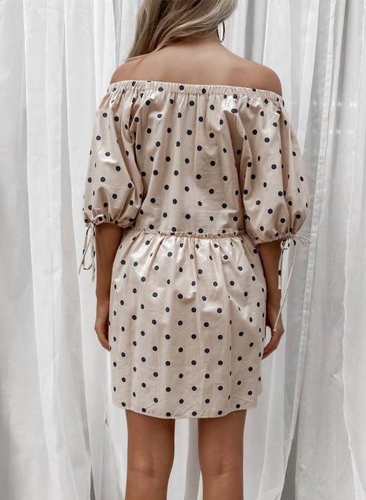 Women's Mini Dresses Fashion Polka Dot Half Sleeve Off Shoulder Daily Knot Dress