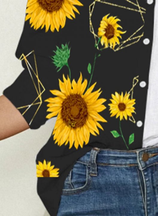 Women's Blouses Geometric Sunflower Turn Down Collar 3/4 Sleeve Casual Daily Blouses