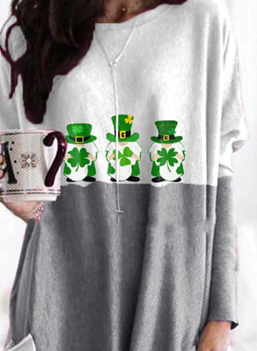 Women's Tunics Letter St. Patrick's Day Color Block Long Sleeve Round Neck Casual Tunic