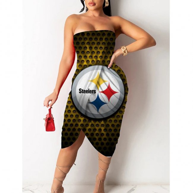 Pittsburgh Steelers Printed Irregular Bandeau Midi Dress