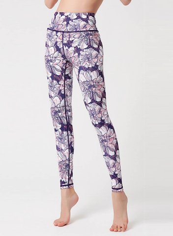 Women's Leggings Slim Floral Fruits & Plants Color Block Mid Waist Full Length Daily Sporty Pants