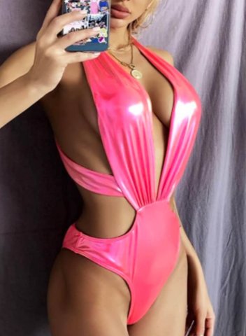 Women's One Piece Swimwear Solid V Neck Cut Out Sequin One-Piece Swimsuit