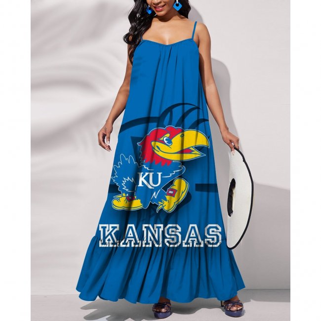 NCAAF KANSAS JAYHAWKS Printed Tie Back Pocket Strap Swing Dress