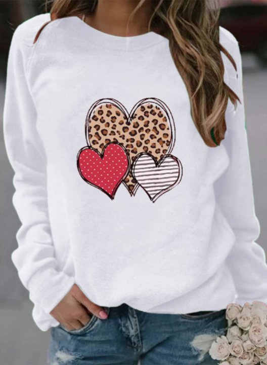 Women's Sweatshirts Heart Solid Long Sleeve Round Neck Casual Sweatshirt