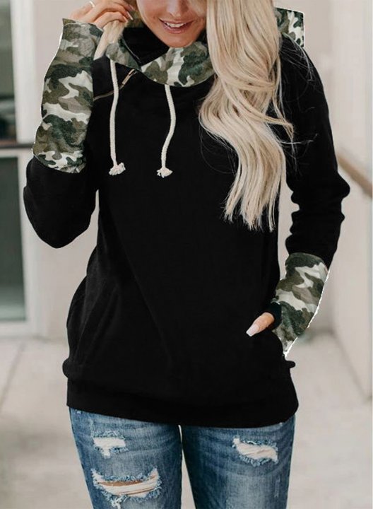 Long Sleeve Color Block Casual Hoodie