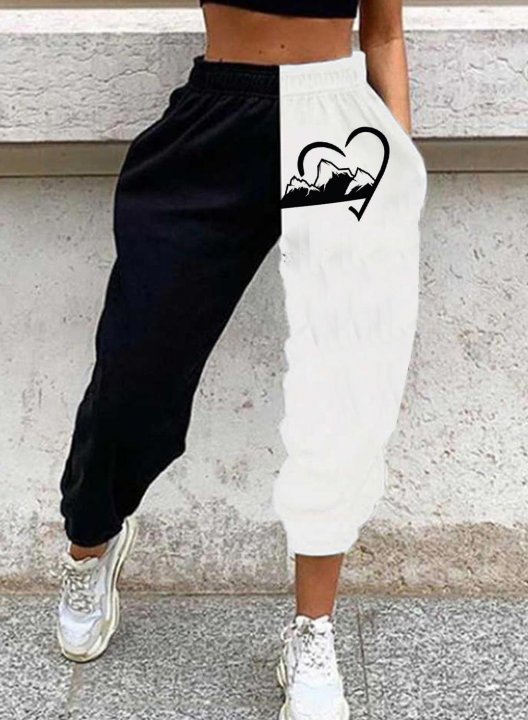 Women's Joggers Color Block Heart-shaped Mid Waist Pocket Jogger