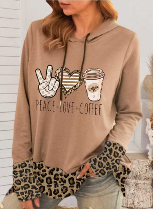 Women's Hoodies Leopard Color Block Drawstring Button Long Sleeve Casual Hoodies