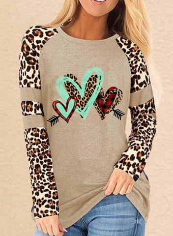 Women's Pullovers Solid Leopard Plaid Long Sleeve Round Neck Casual Pullover