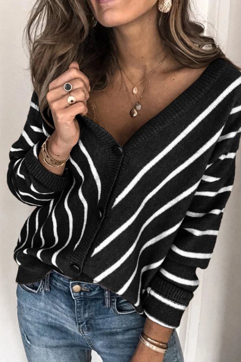 Women's Cardigans V Neck Stripe Long Sleeve Cardigan