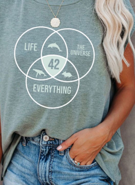 Women's 42 Answer to Life Universe and Everything science Vintage T-shirts Letter Print Short Sleeve Round Neck Daily T-shirt