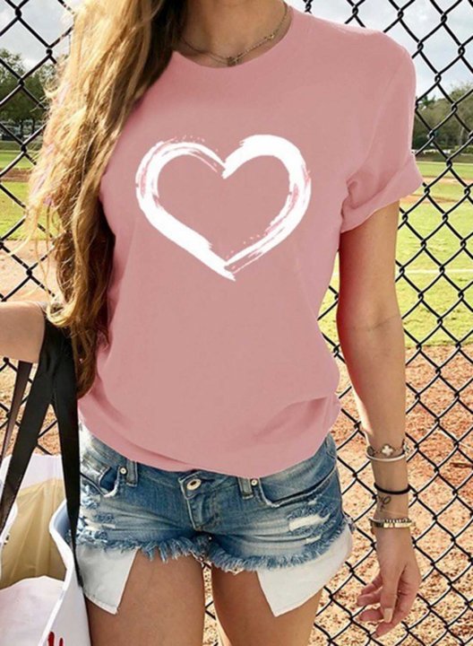 Women's T-shirts Heart-shaped Print Short Sleeve Round Neck Daily T-shirt