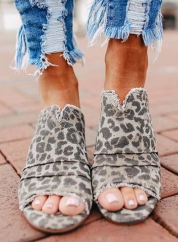 Women's Sandals D-ring Leopard Rubber Low Casual Sandals