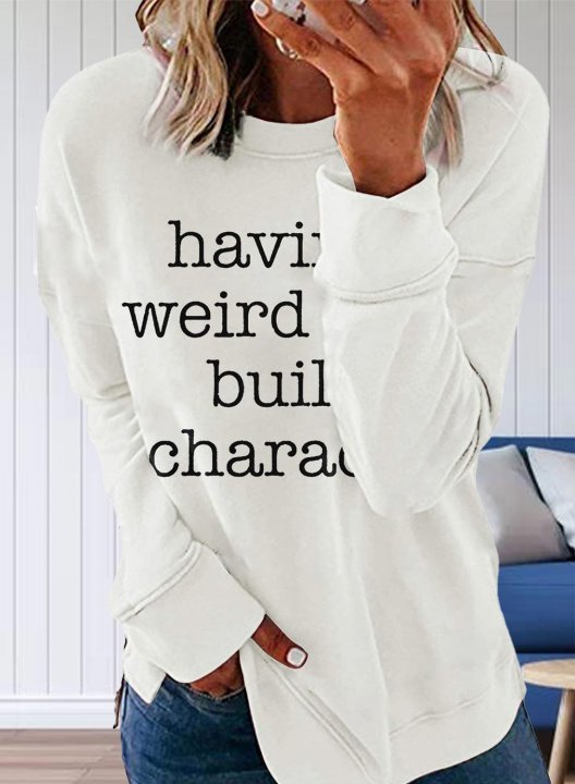 Having A Weird Mom Builds Character Letter Print Women's Sweatshirts Long Sleeve Round Neck Casual Basic Mom Sweatshirtirt