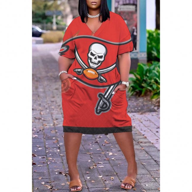 Women's Tampa Bay Buccaneers Printed V-neck Casual Pocket Dress