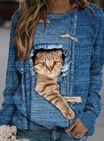 Women's Sweatshirts Cat Long Sleeve Round Neck Casual Sweatshirt